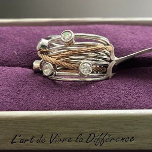 Charriol Silver and Gold Cable Ring with Crystals